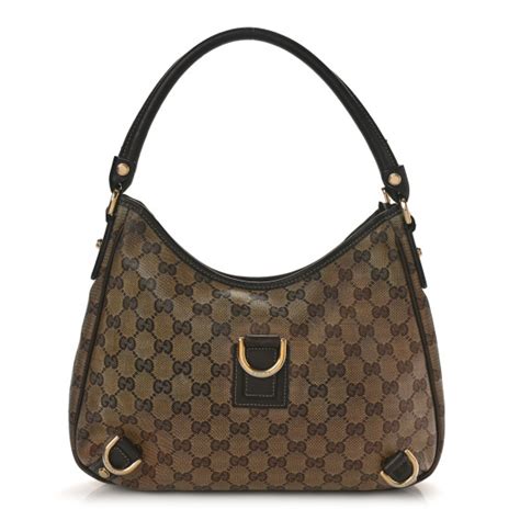 GUCCI Crystal Monogram Medium Abbey D Ring Hobo Brown 